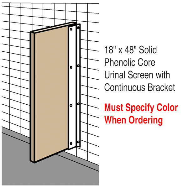 18” x 48” SOLID PHENOLIC CORE URINAL SCREEN W/ CONTINUOUS BRACKET