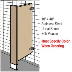 18” x 48” STAINLESS STEEL URINAL SCREEN W/ PILASTER