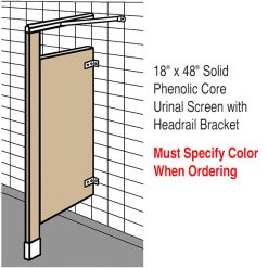 18” x 48” SOLID PHENOLIC CORE URINAL SCREEN FLOOR SUPPORTED W/ HEADRAIL