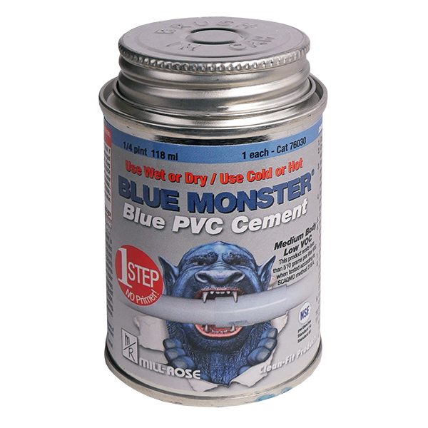MILL-ROSE 76030 1/4 PINT / 4 FL OZ BLUE MONSTER PVC CEMENT MILL-ROSE 76030 1/4 PINT / 4 FL OZ BLUE MONSTER PVC CEMENT