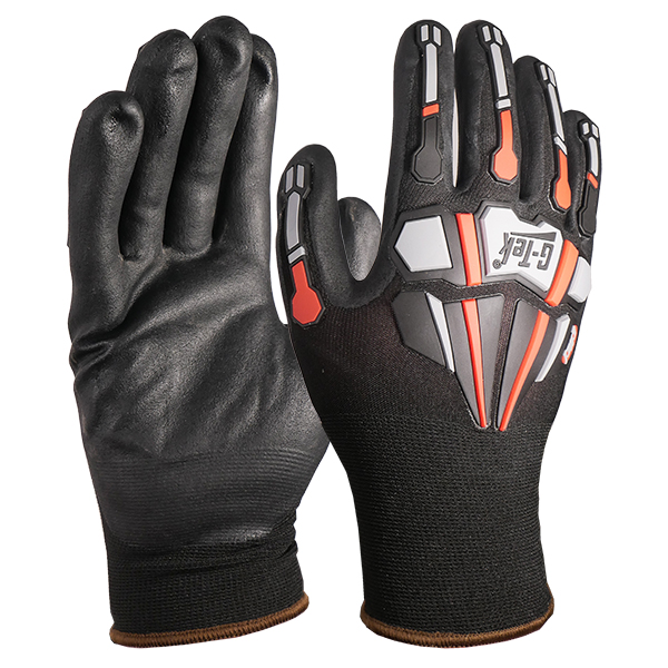PIP 34-MP150 / M G-TEK ® SEAMLESS KNIT BLACK/GRAY/RED SHELL IMPACT PROTECTION GLOVE W/ NITRILE COATING (MED)