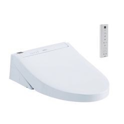 WHITE ELONGATED FRONT WASHLET TOILET SEAT W/ COVER & REMOTE