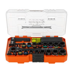 KLEIN TOOLS 65400KNECT IMPACT PASS THROUGH & FLIP 28-PIECE SAE & METRIC SOCKET SET WITH CASE