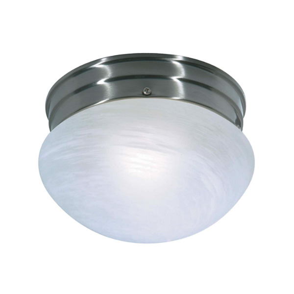 SATCO SF76-671 8” BRUSH NICKEL 1-LIGHT SMALL FLUSH MUSHROOM FIXTURE WITH ALABASTER GLASS SATCO SF76-671 8” BRUSH NICKEL 1-LIGHT SMALL FLUSH MUSHROOM FIXTURE WITH ALABASTER GLASS