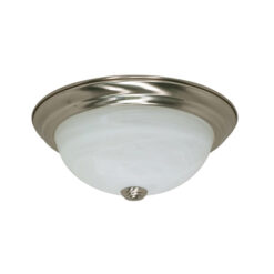 SATCO 60-6000 11” ROUND 2-LIGHT FLUSH MOUNT CEILING FIXTURE BRUSHED NICKEL FINISH WITH ALABASTER GLASS