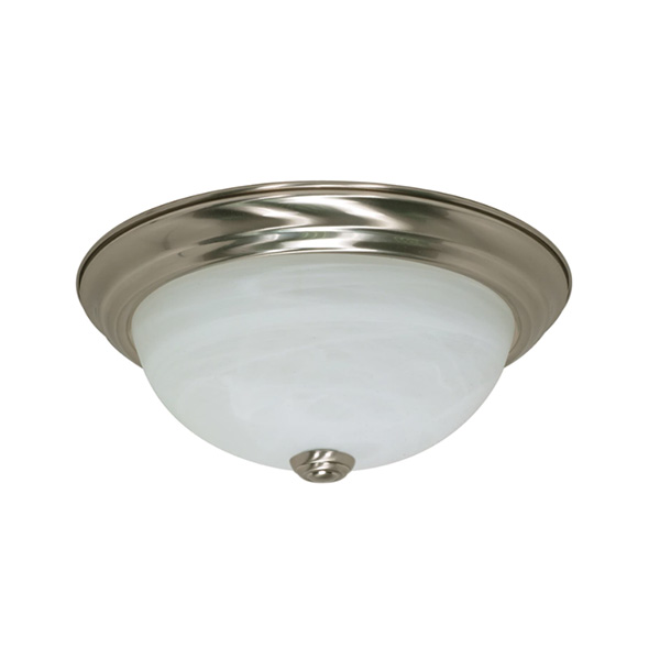 SATCO 60-6000 11” ROUND 2-LIGHT FLUSH MOUNT CEILING FIXTURE BRUSHED NICKEL FINISH WITH ALABASTER GLASS SATCO 60-6000 11” ROUND 2-LIGHT FLUSH MOUNT CEILING FIXTURE BRUSHED NICKEL FINISH WITH ALABASTER GLASS