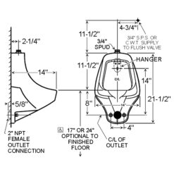 AMERICAN STANDARD ALLBROOK URINAL 3/4" TOP SPUD 1.0 GPF