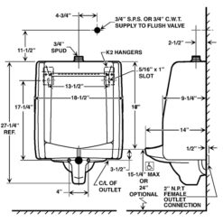 AMERICAN STANDARD WASHBROOK URINAL 3/4" TOP SPUD WALL HUNG .125 GPF TO 1.0 GPF