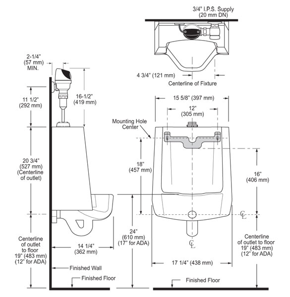 URINAL W/ G2 OPTIMA PLUS ECOS FLUSHOMETER - 0.25 GPF URINAL W/ G2 OPTIMA PLUS ECOS FLUSHOMETER - 0.25 GPF