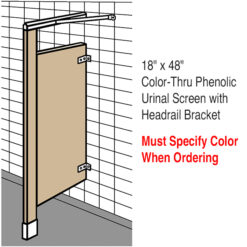 18” x 48” HDP URINAL SCREEN FLOOR SUPPORTED W/ HEADRAIL