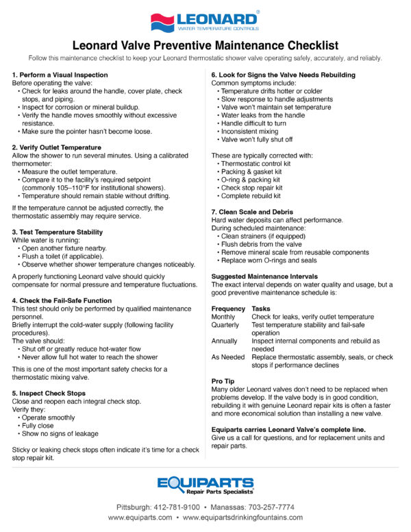 Free Printable Leonard Valve Maintenance Checklist