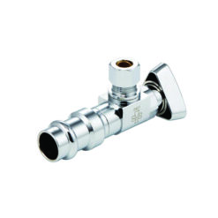 MCGUIRE LFBV2-PP38 1/4 TURN ANGLE STOP 1/2” PRESS X 3/8” COMP WITH TRIANGLE HANDLE THAT CONVERTS TO LOOSE KEY