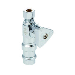 MCGUIRE LFBV2-PPST50 1/4 TURN STRAIGHT STOP 1/2” PRESS X 1/2” COMP WITH TRIANGLE HANDLE THAT CONVERTS TO LOOSE KEY