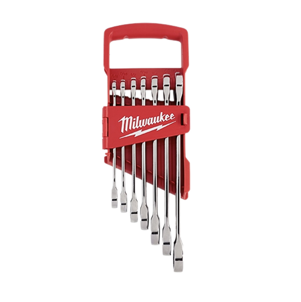 MILWAUKEE 48-22-9406 SAE 7-PIECE RATCHETING COMBINATION WRENCH SET (3/8”-3/4”) MILWAUKEE 48-22-9406 SAE 7-PIECE RATCHETING COMBINATION WRENCH SET (3/8”-3/4”)