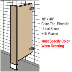 18” x 48” POWDER COAT STEEL URINAL SCREEN W/ PILASTER