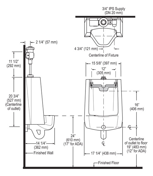 URINAL W/ ROYAL SIDE MOUNT OPERATOR - 0.25 GPF URINAL W/ ROYAL SIDE MOUNT OPERATOR - 0.25 GPF