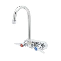 T & S BRASS B1146-02A-CR 4” WALL MT FAUCET W/ 4” GOOSENECK SPOUT, CERAMIC STEMS & LEVER HANDLES