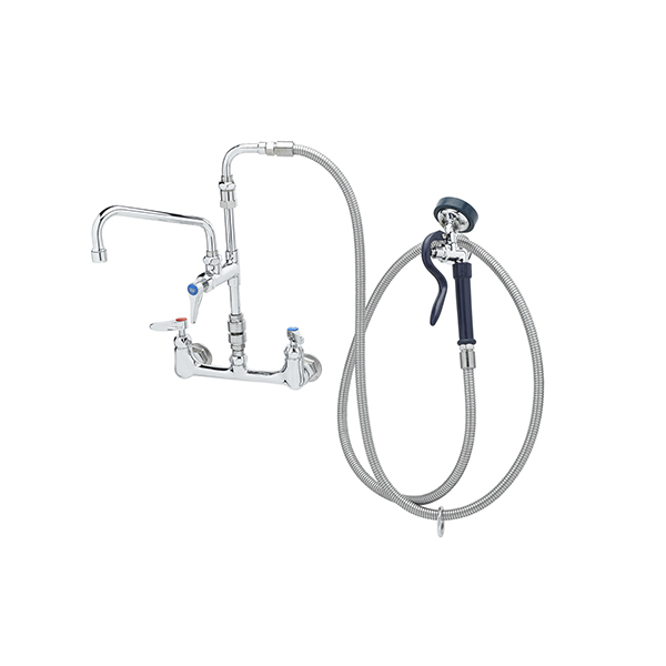 T&S BRASS P3-8WESV-08M 8” WALL MOUNT FAUCET WITH 8” SWIVEL NOZZLE AND 96” STAINLESS STEEL FLEX HOSE T&S BRASS P3-8WESV-08M 8” WALL MOUNT FAUCET WITH 8” SWIVEL NOZZLE AND 96” STAINLESS STEEL FLEX HOSE